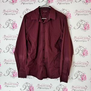 Guess Men's Burgundy Shirt button up collar dress shirt